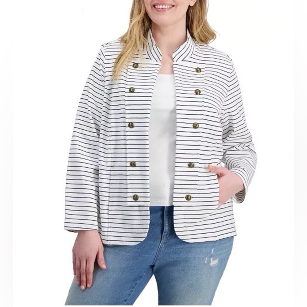 Tommy Hilfiger|| Stripped Cotton Military Blazer, with gold accent buttons.